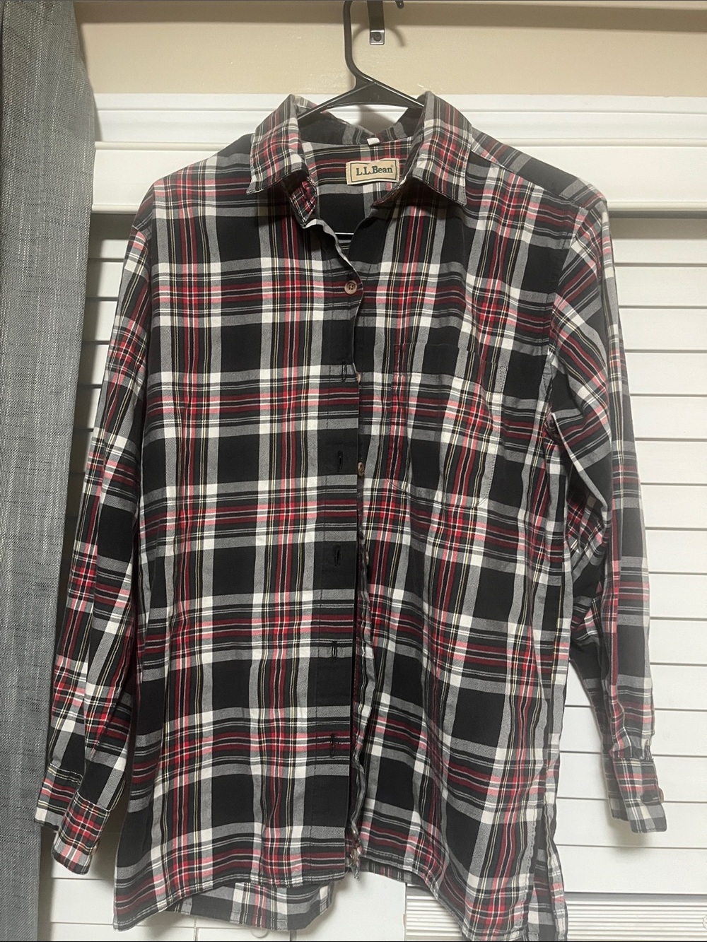 L.L. Bean Women's Black, Red & White Plaid Cotton Button-Down Shirt